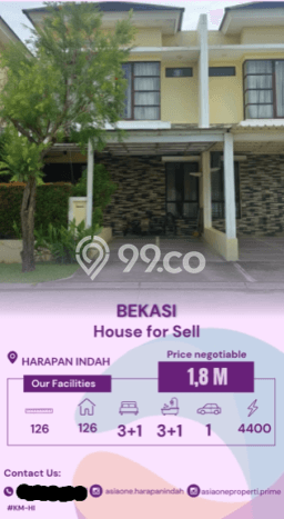 Rumah Minimalis 3 Kamar LT 126m2 di Harapan Indah Rumah Minimalis 3 Kamar LT 126m2 di Harapan Indah