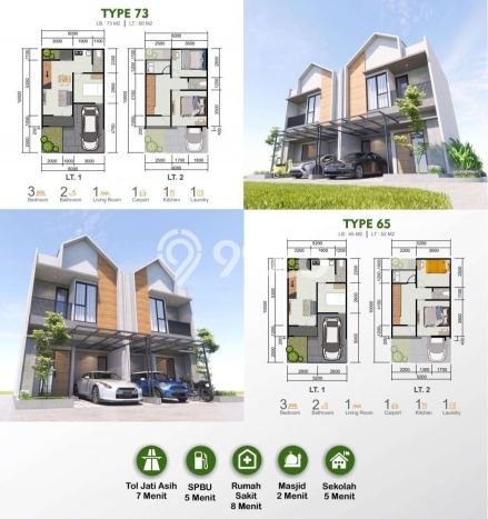 Rumah Modern 3 Kamar LT 60m2 di Komsen Rumah Modern 3 Kamar LT 60m2 di Komsen