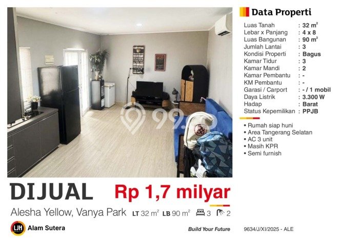 Dijual Hunian Rumah Nyaman 3 KT di BSD Vanya Park, Tangerang Dijual Hunian Rumah Nyaman 3 KT di BSD Vanya Park, Tangerang