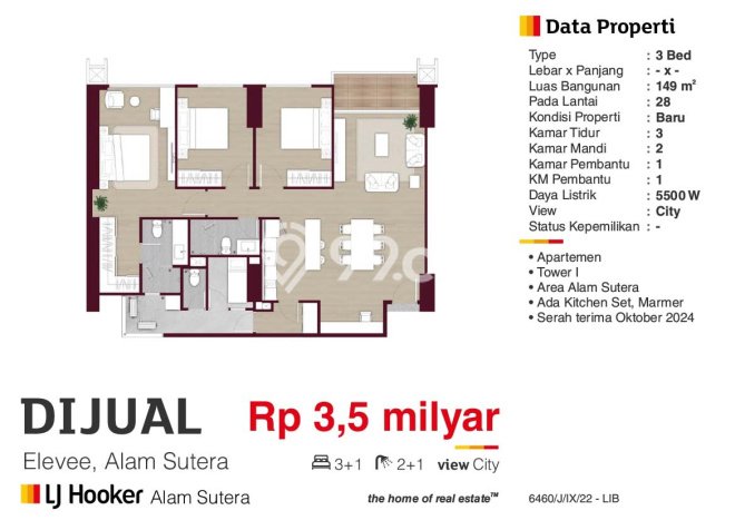 Dijual Apartemen Luxury di Alam Sutera 3 Kamar & 2 Kamar Mandi Dijual Apartemen Luxury di Alam Sutera 3 Kamar & 2 Kamar Mandi