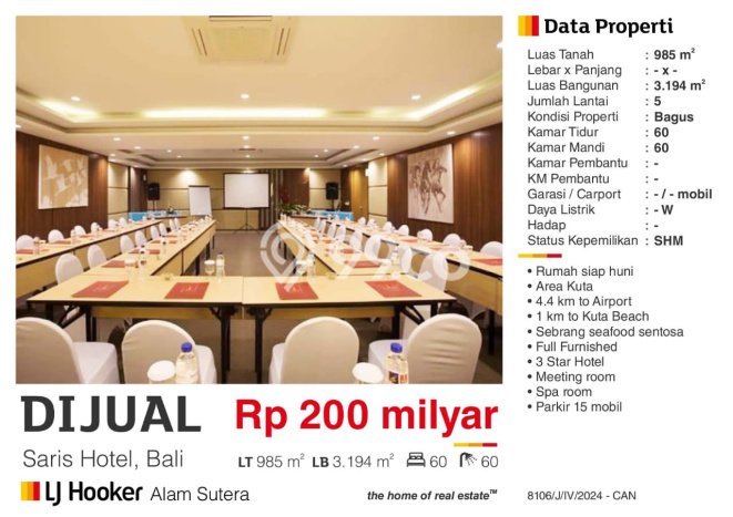 Rumah LT 985m2m² / LB 3194m2m² di Kawasan Kuta, Badung Rumah LT 985m2m² / LB 3194m2m² di Kawasan Kuta, Badung