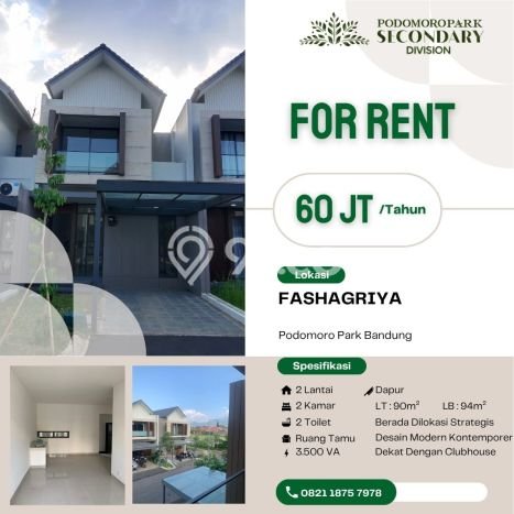 Disewakan! Rumah 2 Kamar Tidur &
2 Kamar Mandi di Podomoro Park Bandung, Bandung Disewakan! Rumah 2 Kamar Tidur &
2 Kamar Mandi di Podomoro Park Bandung, Bandung