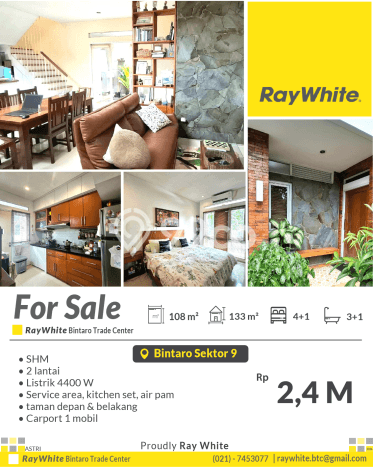 For Sale Hunian Rumah Nyaman 4 KT di Bintaro, Tangerang Selatan For Sale Hunian Rumah Nyaman 4 KT di Bintaro, Tangerang Selatan