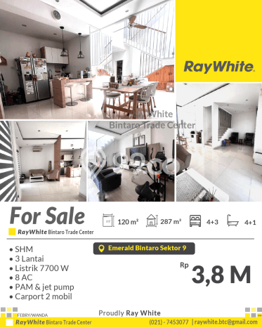 For Sale! Luxury House LT 120m2 Desain Modern di Sektor 9-Bintaro For Sale! Luxury House LT 120m2 Desain Modern di Sektor 9-Bintaro