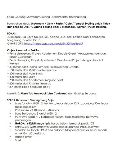 Unit Komersial Paling Strategis di Kelapa Dua Tangerang dengan LB 650m2 Unit Komersial Paling Strategis di Kelapa Dua Tangerang dengan LB 650m2