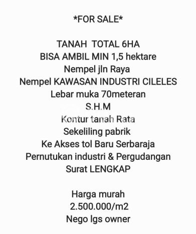 Lahan Strategis di Cileles Dijual dengan Luas 60000m2 Lahan Strategis di Cileles Dijual dengan Luas 60000m2