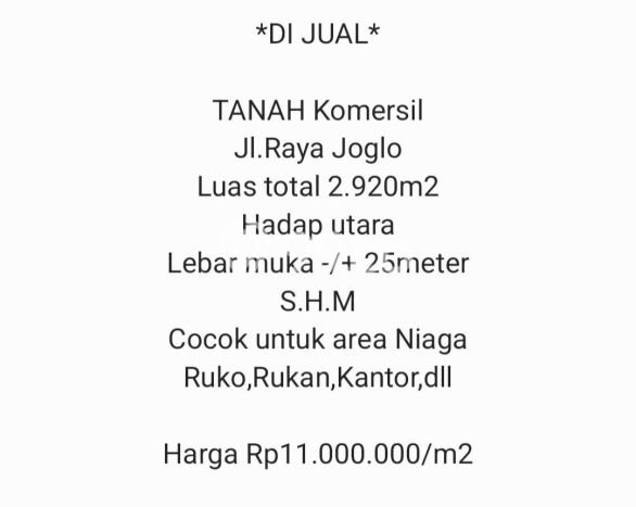 Dijual Tanah 2920m2 di Joglo, Jakarta Barat Dijual Tanah 2920m2 di Joglo, Jakarta Barat