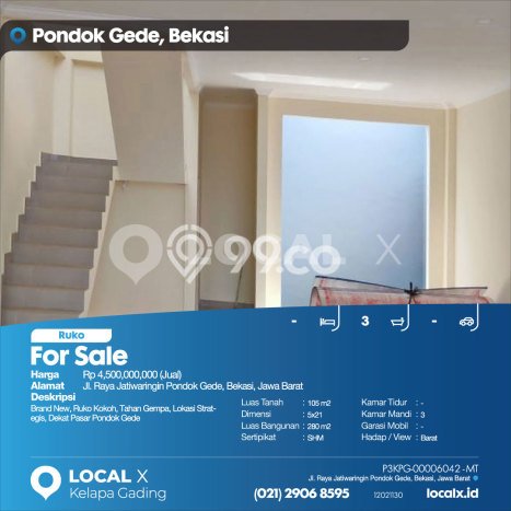 Dijual! Ruko di Pondok Gede Jakarta Timur LT 105m2 / LB 280m2 Kawasan Bisnis Dijual! Ruko di Pondok Gede Jakarta Timur LT 105m2 / LB 280m2 Kawasan Bisnis