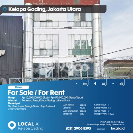 Unit Ruko disewakan di Kelapa Gading Jakarta Utara dengan LT 200m2 / LB 680m2 Unit Ruko disewakan di Kelapa Gading Jakarta Utara dengan LT 200m2 / LB 680m2