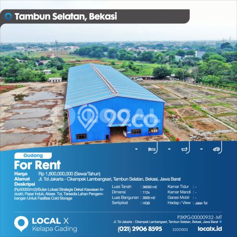 Disewakan Gudang di Kawasan Ramai Bekasi Luas 3000m2 Disewakan Gudang di Kawasan Ramai Bekasi Luas 3000m2