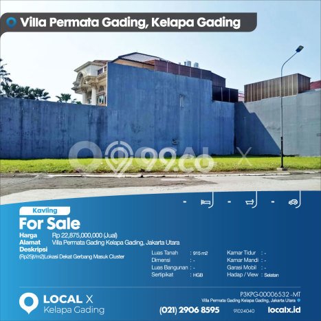 Kavling Tanah di Kelapa Gading Dijual Luas 915m2 Legalitas - Kavling Tanah di Kelapa Gading Dijual Luas 915m2 Legalitas -