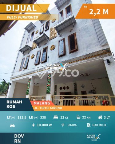 Dijual Kost Strategis di Lowokwaru, Malang 22 KT, 22 KM, Luas Bangunan 338m2 Dijual Kost Strategis di Lowokwaru, Malang 22 KT, 22 KM, Luas Bangunan 338m2