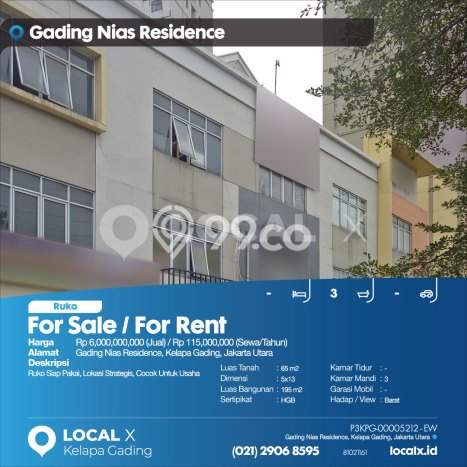 FOR SALE! Ruko di Kelapa Gading Jakarta Utara, LT 65m2, LB 195m2 FOR SALE! Ruko di Kelapa Gading Jakarta Utara, LT 65m2, LB 195m2