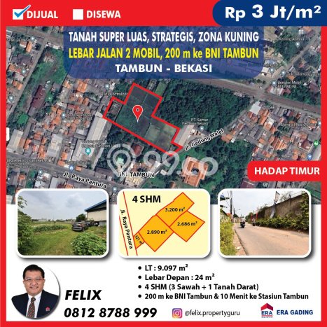Tanah untuk Dijual Lokasi Tambun Selatan, Bekasi Luas 9097m2 SHM Tanah untuk Dijual Lokasi Tambun Selatan, Bekasi Luas 9097m2 SHM