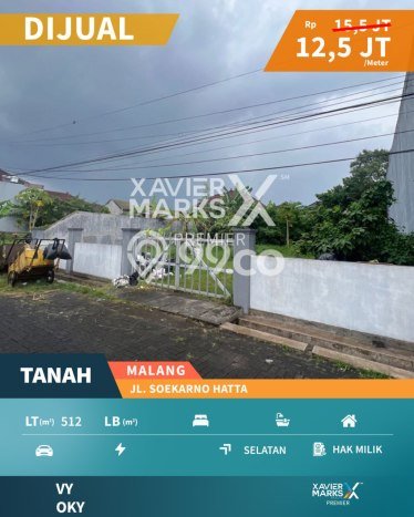 Tanah Kavling Dijual di Soekarno Hatta, Malang dengan Luas Tanah 512m2 Tanah Kavling Dijual di Soekarno Hatta, Malang dengan Luas Tanah 512m2
