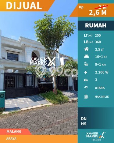 For Sale! Luxury House LT 200m2 Desain Elegan di Araya For Sale! Luxury House LT 200m2 Desain Elegan di Araya