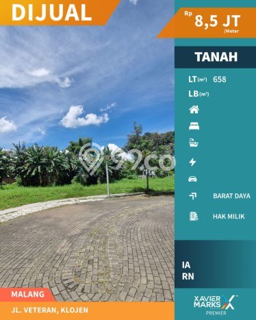 Tanah di Klojen, Malang Luas 658m2 Dijual Segera Tanah di Klojen, Malang Luas 658m2 Dijual Segera
