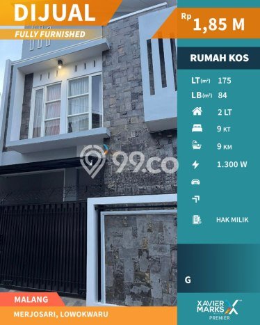 Dijual Kost di Lowokwaru, Malang, 9 KT, 9 KM, Luas 84m2 Dijual Kost di Lowokwaru, Malang, 9 KT, 9 KM, Luas 84m2