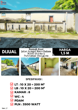 Dijual Kost di Kawasan Pontianak Tenggara, Pontianak, Spesifikasi 8 KT, 4 KM, 200m2 Dijual Kost di Kawasan Pontianak Tenggara, Pontianak, Spesifikasi 8 KT, 4 KM, 200m2