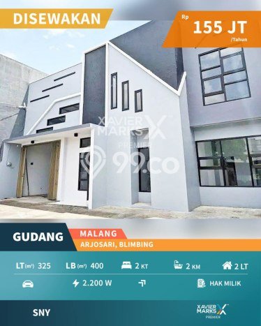 Gudang untuk disewa di Blimbing punya LT 325m2 & LB 400m2 harga sewa kompetitif Gudang untuk disewa di Blimbing punya LT 325m2 & LB 400m2 harga sewa kompetitif