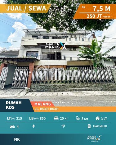 Rumah Kost Dijual Lokasi Klojen, Malang, 20 Kamar Tidur, 8 Kamar Mandi, 850m2 Rumah Kost Dijual Lokasi Klojen, Malang, 20 Kamar Tidur, 8 Kamar Mandi, 850m2