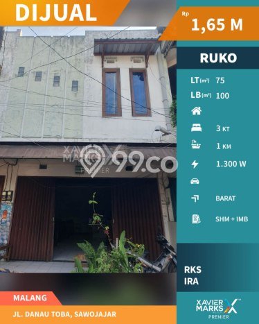 Ruko Dijual di Prime Area Malang Luas 100m2 Ruko Dijual di Prime Area Malang Luas 100m2