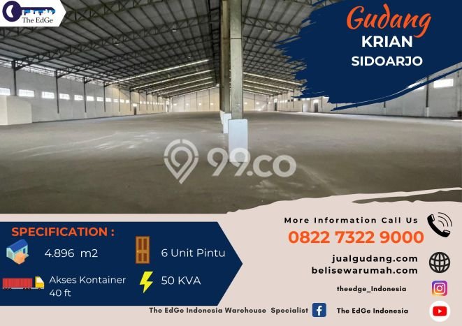 Unit Gudang Paling Strategis di Krian Sidoarjo dengan LB 4896m2 Unit Gudang Paling Strategis di Krian Sidoarjo dengan LB 4896m2