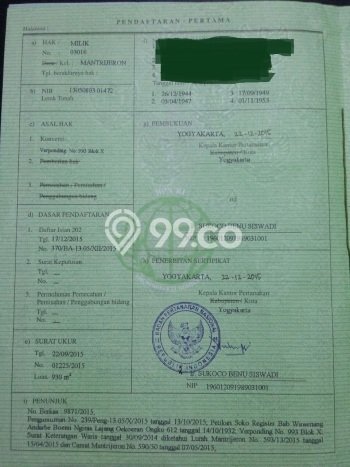 Tanah Kavling untuk Dijual di Mantrijeron Yogyakarta 930m2 Tanah Kavling untuk Dijual di Mantrijeron Yogyakarta 930m2