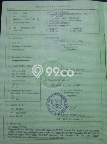 Tanah Kavling untuk Dijual di Mantrijeron Yogyakarta 930m2 Tanah Kavling untuk Dijual di Mantrijeron Yogyakarta 930m2