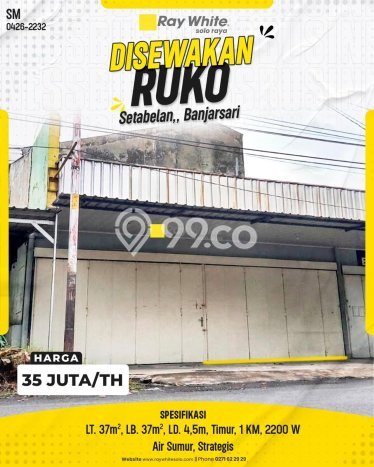 Ruko Disewa di Banjarsari, Solo, LT 37m2 / LB 37m2 Ruko Disewa di Banjarsari, Solo, LT 37m2 / LB 37m2