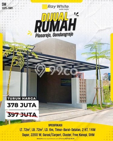 Jual Rumah Harga Miring Gondangrejo Punya 2 Kamar & LT 72m2 Jual Rumah Harga Miring Gondangrejo Punya 2 Kamar & LT 72m2