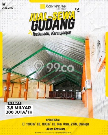 Unit Gudang Paling Strategis di Tasikmadu Karanganyar dengan LB 1100m2 Unit Gudang Paling Strategis di Tasikmadu Karanganyar dengan LB 1100m2