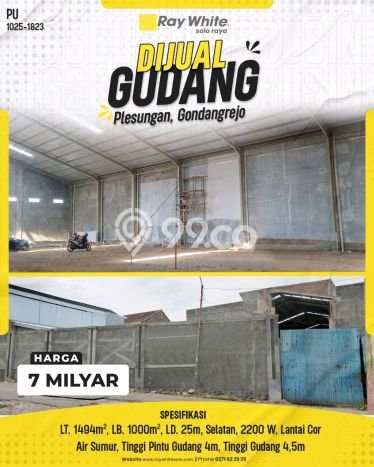 FOR SALE! Gudang di Gondangrejo Karanganyar, LT 1494m2, LB 1000m2 FOR SALE! Gudang di Gondangrejo Karanganyar, LT 1494m2, LB 1000m2