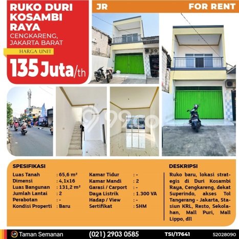 Unit Ruko Disewakan di Duri Kosambi di Area Ramai & Strategis Unit Ruko Disewakan di Duri Kosambi di Area Ramai & Strategis