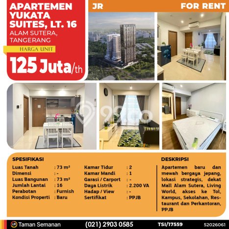 Apartemen Sewa 2 Kamar Murah Siap Huni di Tangerang, Luas 75m2 Apartemen Sewa 2 Kamar Murah Siap Huni di Tangerang, Luas 75m2