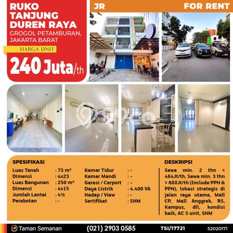 Ruko Disewakan Lokasi Grogol Petamburan Jakarta Barat Harga Spesial! Ruko Disewakan Lokasi Grogol Petamburan Jakarta Barat Harga Spesial!
