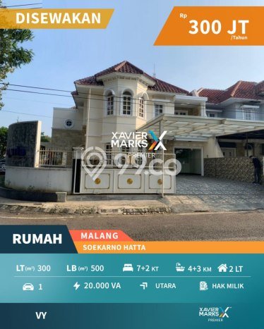 Rumah Disewakan Malang LT 300m2 LB 500m2 Kawasan Soekarno Hatta Rumah Disewakan Malang LT 300m2 LB 500m2 Kawasan Soekarno Hatta