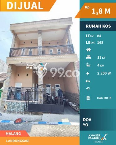 Kos-kosan Dijual di Dau, Malang, 11 KT, 4 KM, Bangunan 168m2 Kos-kosan Dijual di Dau, Malang, 11 KT, 4 KM, Bangunan 168m2