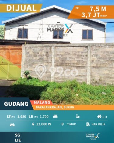 Area Ramai! Gudang Dijual di Sukun untuk Bisnis Luas Bangunan 1700m2 Area Ramai! Gudang Dijual di Sukun untuk Bisnis Luas Bangunan 1700m2