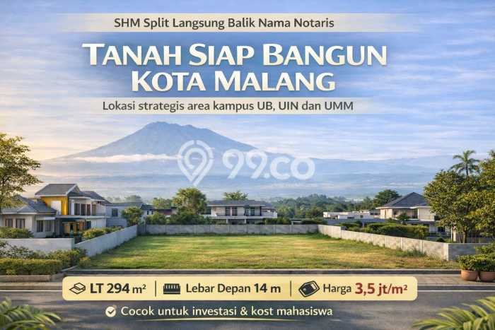 Tanah Kavling Dijual di Merjosari, Malang dengan Luas Tanah 294m2 Tanah Kavling Dijual di Merjosari, Malang dengan Luas Tanah 294m2