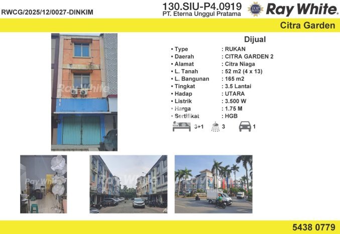 Untuk Dijual! Ruko di Citra Garden Jakarta Barat LT 52m2 / LB 165m2 Kawasan Strategis Untuk Dijual! Ruko di Citra Garden Jakarta Barat LT 52m2 / LB 165m2 Kawasan Strategis