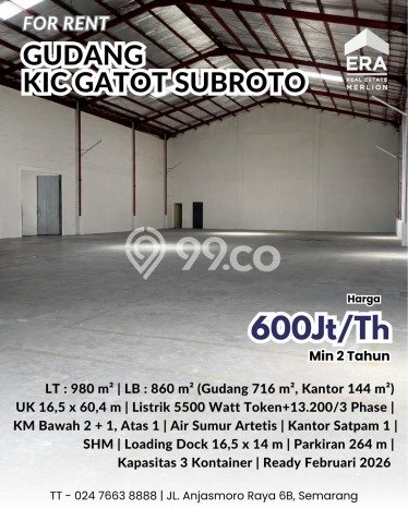Unit Gudang Paling Strategis di Ngaliyan Semarang dengan LB 860m2 Unit Gudang Paling Strategis di Ngaliyan Semarang dengan LB 860m2