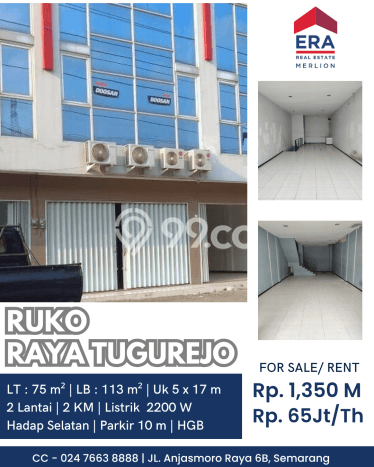 Disewakan Ruko di Tugu Semarang LT 75m2, LB 113m2 Disewakan Ruko di Tugu Semarang LT 75m2, LB 113m2