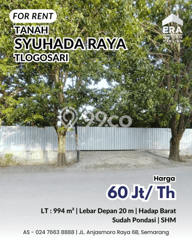 Tanah untuk Disewa di Semarang Luas 994m2 Tanah untuk Disewa di Semarang Luas 994m2
