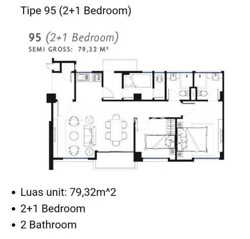 Siap Huni Apartemen di Bekasi 2 Kamar & 2 Kamar Mandi, Luas 79m2 Siap Huni Apartemen di Bekasi 2 Kamar & 2 Kamar Mandi, Luas 79m2