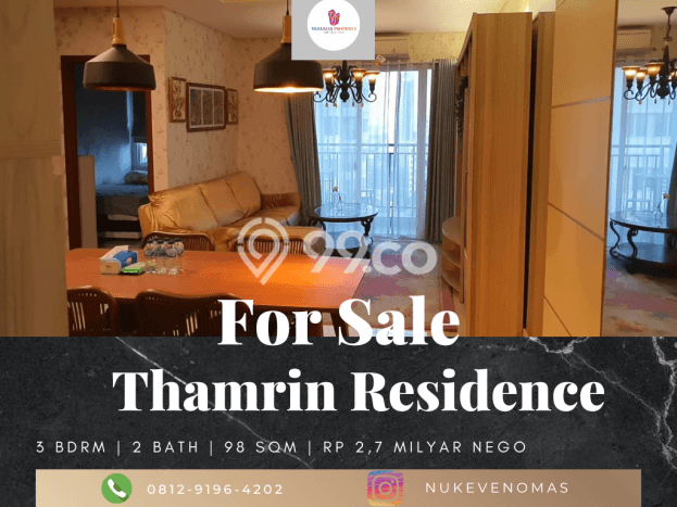 Siap Huni Apartemen Prestisius di Thamrin 3 Kamar & 2 Kamar Mandi Siap Huni Apartemen Prestisius di Thamrin 3 Kamar & 2 Kamar Mandi