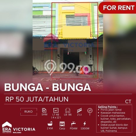 Unit Ruko disewakan di Lowokwaru Malang dengan LT 48m2 / LB 96m2 Unit Ruko disewakan di Lowokwaru Malang dengan LT 48m2 / LB 96m2