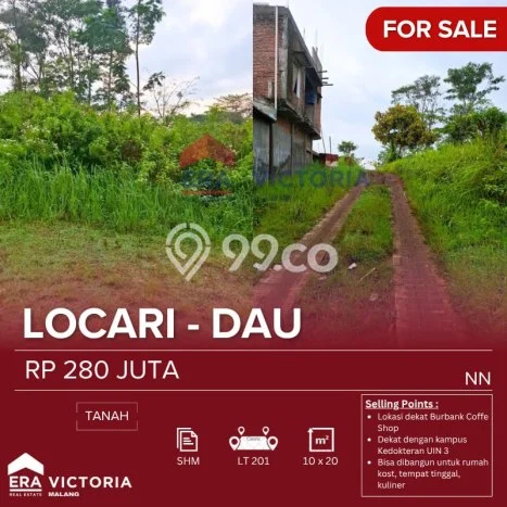 HARGA MENARIK! Tanah Kawasan Dau, Luas 201m2m², Lingkungan Asri, Bebas Longsor HARGA MENARIK! Tanah Kawasan Dau, Luas 201m2m², Lingkungan Asri, Bebas Longsor
