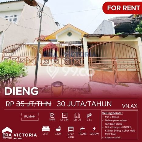 Disewakan Rumah Murah di Dieng Malang Punya 2 KT Disewakan Rumah Murah di Dieng Malang Punya 2 KT