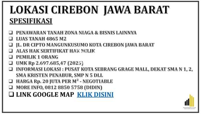 Tanah Komersial Dijual di Kejaksan Cirebon 4865m2 Tanah Komersial Dijual di Kejaksan Cirebon 4865m2